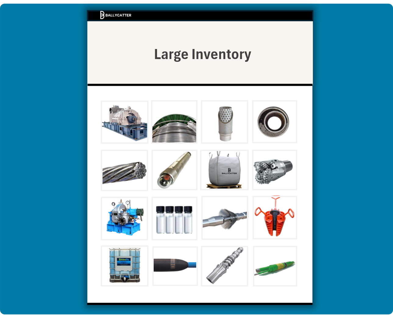 Various oil and gas equipment categories, showcasing Ballycatter’s extensive selection of products and services for industrial needs.